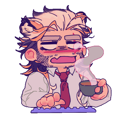1boy animal_ears animated animated_gif bara beard_stubble blank_eyes coffee_cup collared_shirt cup disposable_cup drunk_tiger_(kuro) exhausted facial_hair facing_ahead hair_slicked_back holding holding_cup jitome kuroshima_kurishiro_(muyi24108414) lowres male_focus mature_male multicolored_hair mustache_stubble necktie original salaryman shirt solo steam stubble thick_eyebrows tiger_boy tiger_ears two-tone_hair white_hair white_shirt