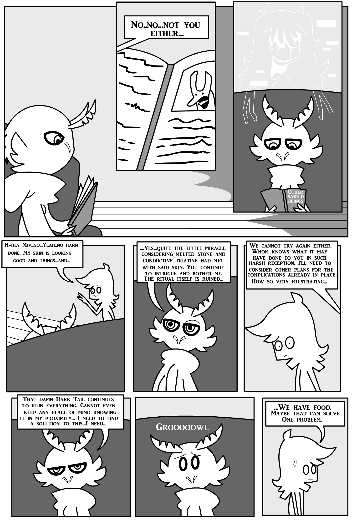 ambiguous_gender antennae_(anatomy) anthro arthropod bodily_fluids book border clothed clothing comic daniel_toke dialogue duo_focus english_text female female_(lore) furniture greyscale group hi_res holding_book holding_object hoodie human hungry iconography insect inside lepidopteran looking_at_another male mammal methigon mivliano_10-c monochrome moth narrowed_eyes on_sofa outline reading reading_book shane_frost sitting sofa sound_effects speech_bubble standing sweat sweatdrop tears text topwear trio unimpressed white_border