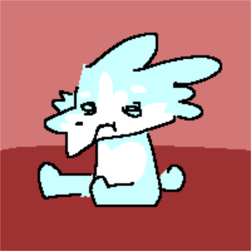 anthro blue_body blue_fur fur lagomorph leporid low_res male mammal pondering rabbit red_background simple_background sitting solo squiggle_eyes taiko_taco taikos_taco_stand thinking white_body white_fur