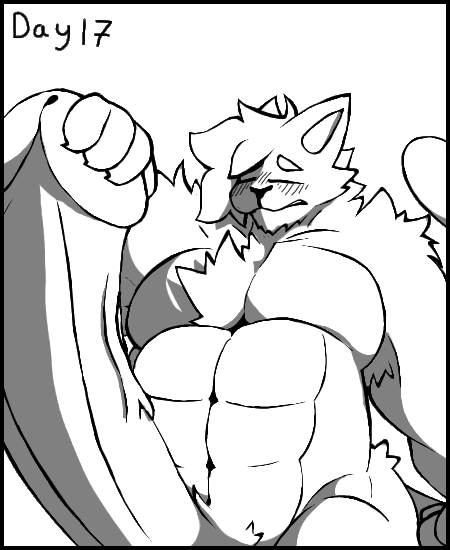 anthro armpit_hair belly big_penis blush body_hair eyes_closed felid feline fur genitals growth hair holding_penis huge_penis humanoid humanoid_genitalia hyper hyper_genitalia hyper_penis kahto_(character) kahto_taph42 male male/male mammal moobs musclegut muscular muscular_male navel nude_male overweight overweight_anthro overweight_male pain pecs penis pubes solo tuft tufted_fur vein