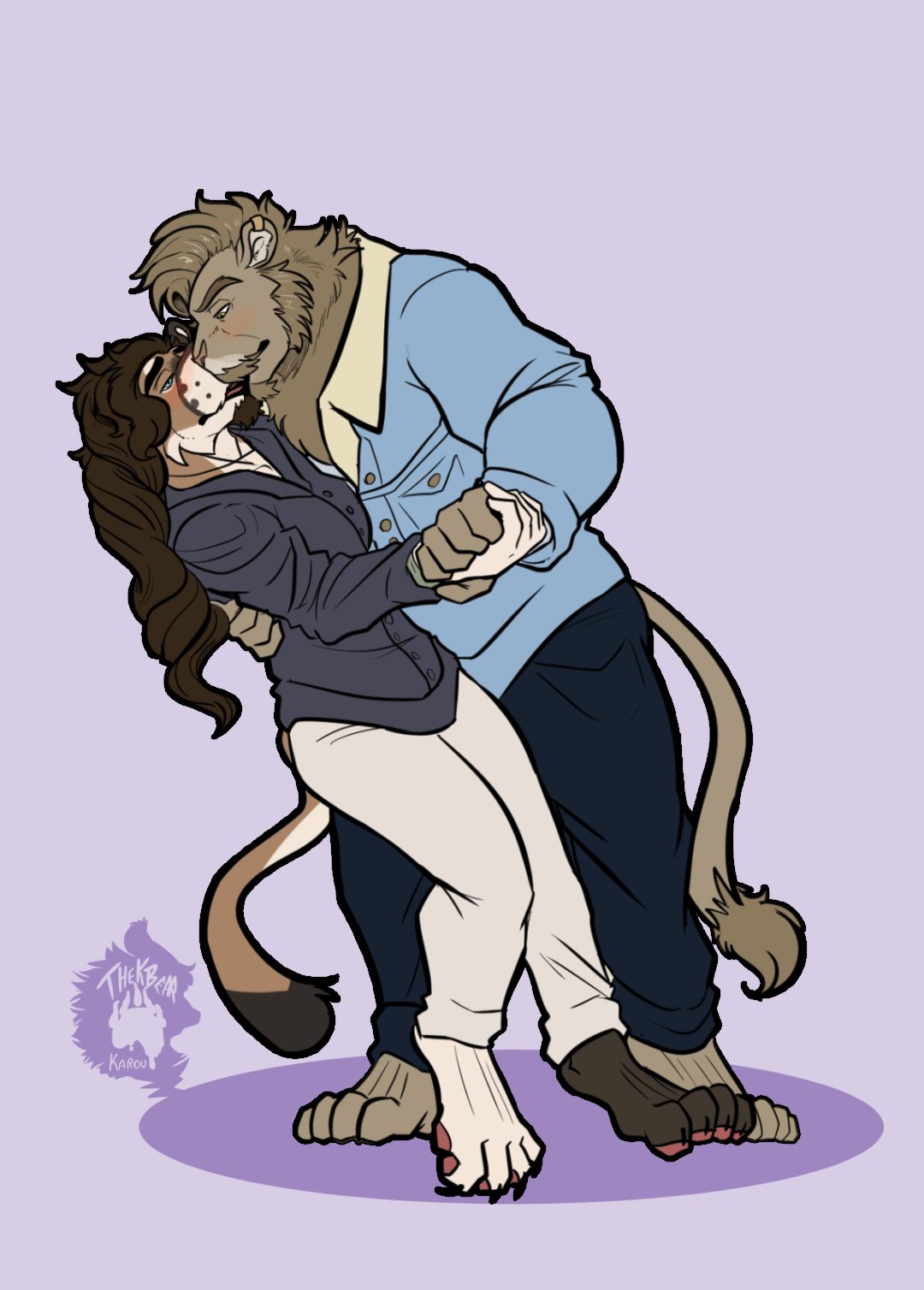 2022 age_difference anthro anthro_on_anthro beard biped bottomwear brown_body brown_fur clothed clothing cougar digital_media_(artwork) duo ear_piercing ear_ring embrace eyebrows facial_hair father father_and_child father_and_son felid feline fully_clothed fur half-closed_eyes hi_res incest_(lore) keith_(aejann) kissing lion male male/male mammal mane mustache narrowed_eyes pantherine pants parent parent_and_child piercing purple_background ring_piercing rj_(aejann) romantic shirt simple_background size_difference son standing tail tail_tuft tan_body tan_fur thekinkybear topwear tuft