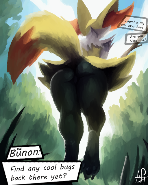 animal_humanoid anthro aph_(artist) balls barely_visible_balls barely_visible_genitalia braixen butt canid canid_humanoid canine canine_humanoid dialogue dialogue_box feet fox fox_humanoid from_behind_position generation_6_pokemon genitals humanoid low-angle_view male mammal mammal_humanoid nature nature_background nintendo painting_(artwork) pawpads pokemon pokemon_(species) raised_tail rear_view sex solo tail thick_thighs traditional_media_(artwork) unaware unaware_pred upskirt worm's-eye_view