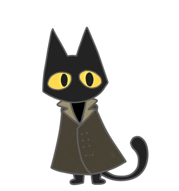 alpha_channel ambiguous_gender black_body brown_clothing brown_coat brown_topwear clothed clothing coat domestic_cat felid feline felis gooblie_2 mammal simple_background solo standing tail topwear transparent_background trenchcoat yellow_sclera