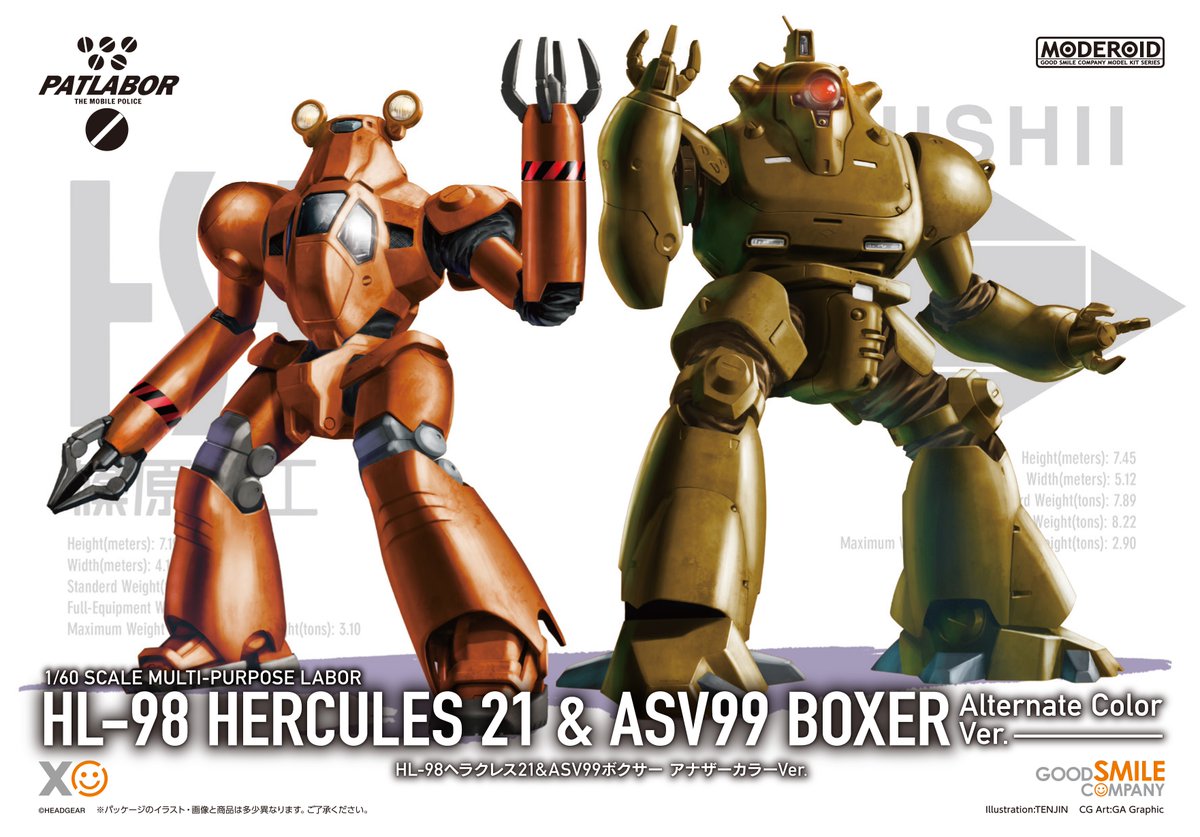 artist_name asv99_boxer box_art full_body glowing glowing_eye goodsmile_company hl-98_hercules_h21 kidou_keisatsu_patlabor logo looking_ahead mecha moderoid no_humans official_art one-eyed red_eyes robot science_fiction standing tenjin_hidetaka