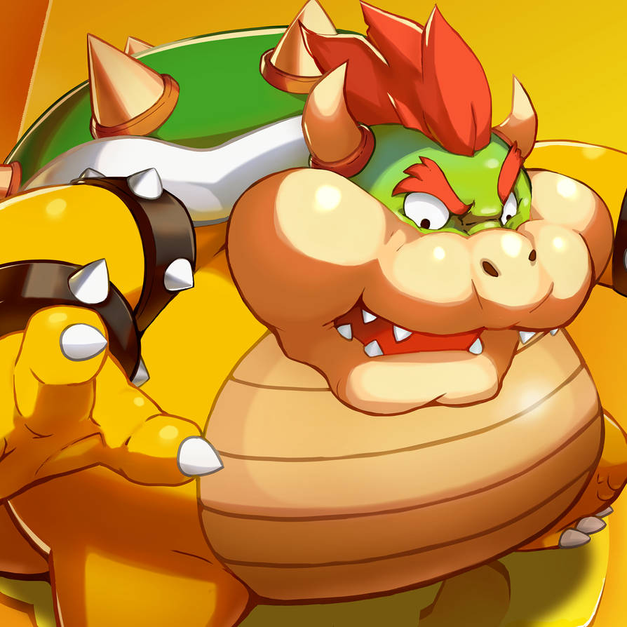 1:1 bowser bowser's_inside_story chubby_cheeks hair horn koopa male marcoisky mario_and_luigi_(series) mario_bros nintendo obese obese_male open_mouth overweight overweight_male red_hair scalie shocked_expression solo walking weight_gain