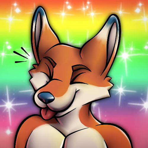 anthro blep blue_body blue_fur blue_nose canid canine fox fur happy jebbthefoxy jebby lgbt_pride low_res male mammal orange_body orange_fur pride_colors rainbow_pride_colors smile solo star tongue tongue_out white_body white_fur