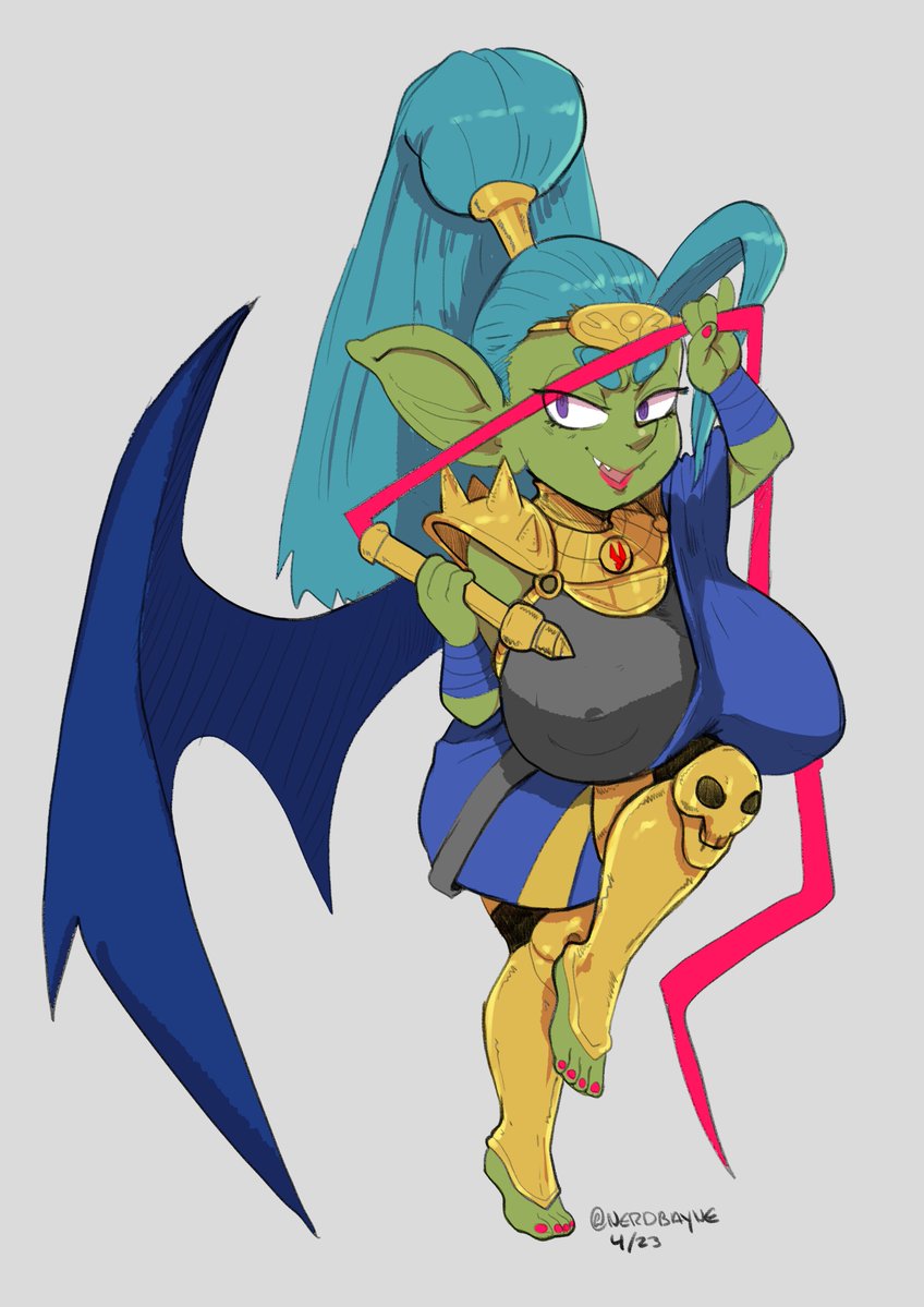 2023 4_fingers 4_toes areola areola_outline armor barefoot big_breasts blue_hair breasts clothed clothing colored_nails dated digital_media_(artwork) feet female fingers goblin green_body green_skin hair headgear headwear holding_object holding_weapon holding_whip huge_breasts humanoid humanoid_feet humanoid_pointy_ears lipstick long_hair makeup mammal nails nerdbayne nipple_outline not_furry open_mouth plantigrade ponytail purple_eyes red_lipstick red_nail_polish red_nails red_toenails shaded short_stack signature simple_background smile solo standing teeth toes topwear weapon whip