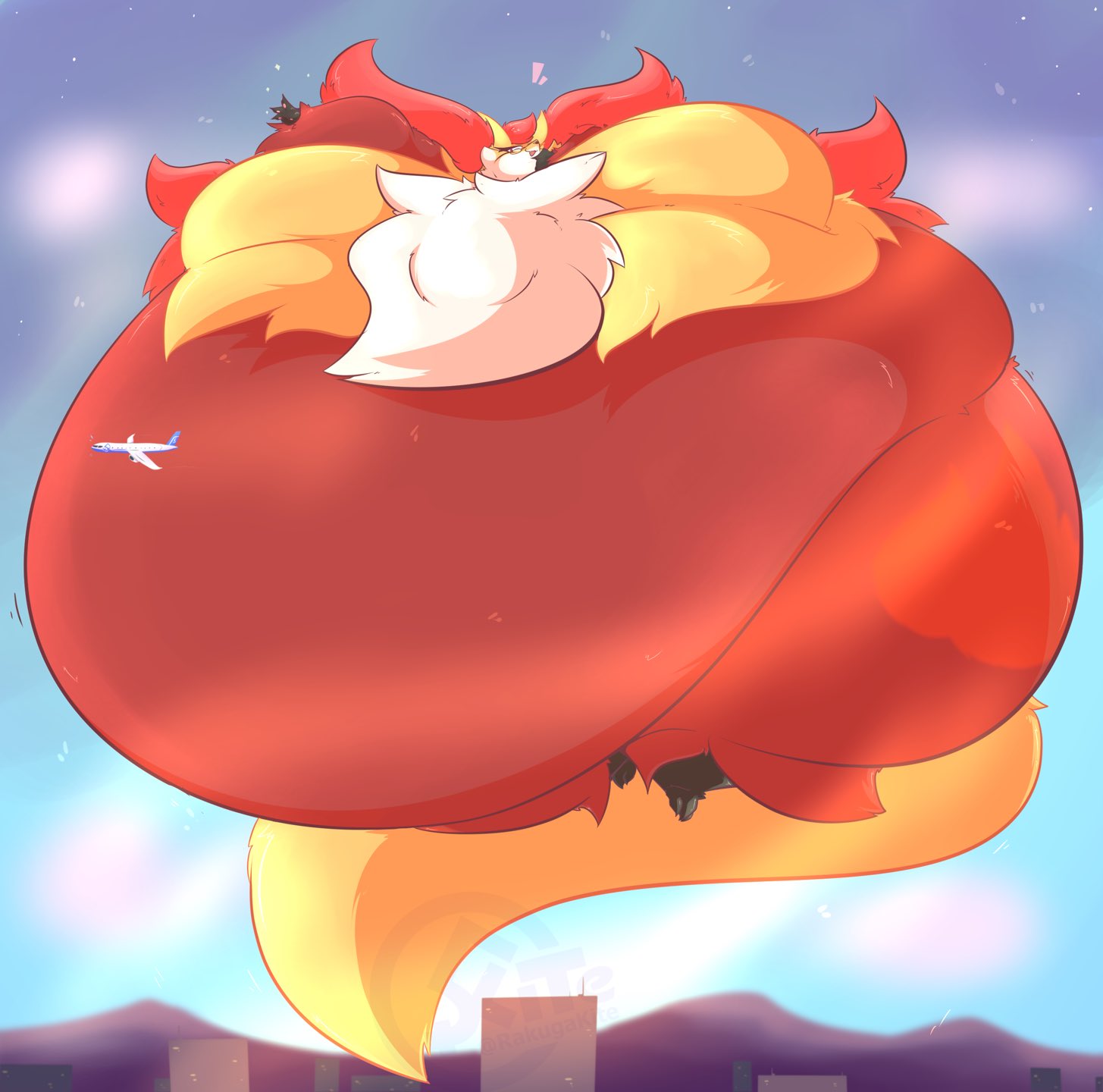 aircraft anthro big_breasts body_inflation breasts chest_tuft delphox eyewear female floating generation_6_pokemon glasses hi_res huge_belly huge_breasts huge_thighs hyper hyper_breasts hyper_inflation inflation inflation_fetish inner_ear_fluff macro nintendo pokemon pokemon_(species) solo tail thick_thighs tuft weighty-kyte