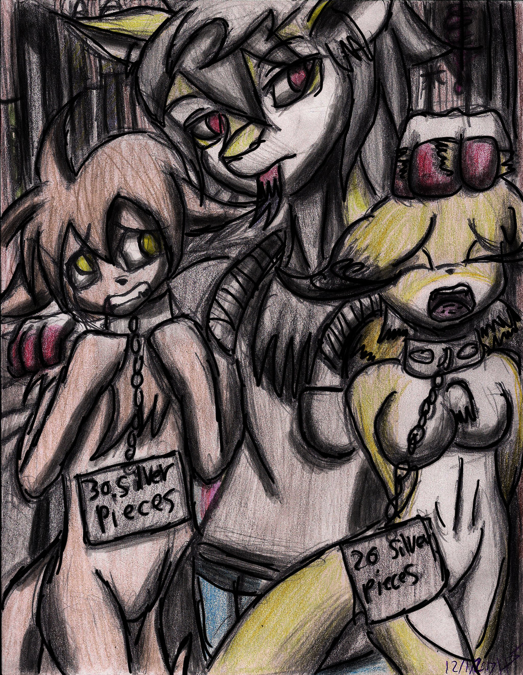 anthro auction basitin bdsm collar female gender_transformation group hi_res keidran keith_keiser male mammal mike_(twokinds) open_mouth sergal size_difference slave slave_auction suicidearts tongue tongue_out transformation trio twokinds webcomic yellow_eyes