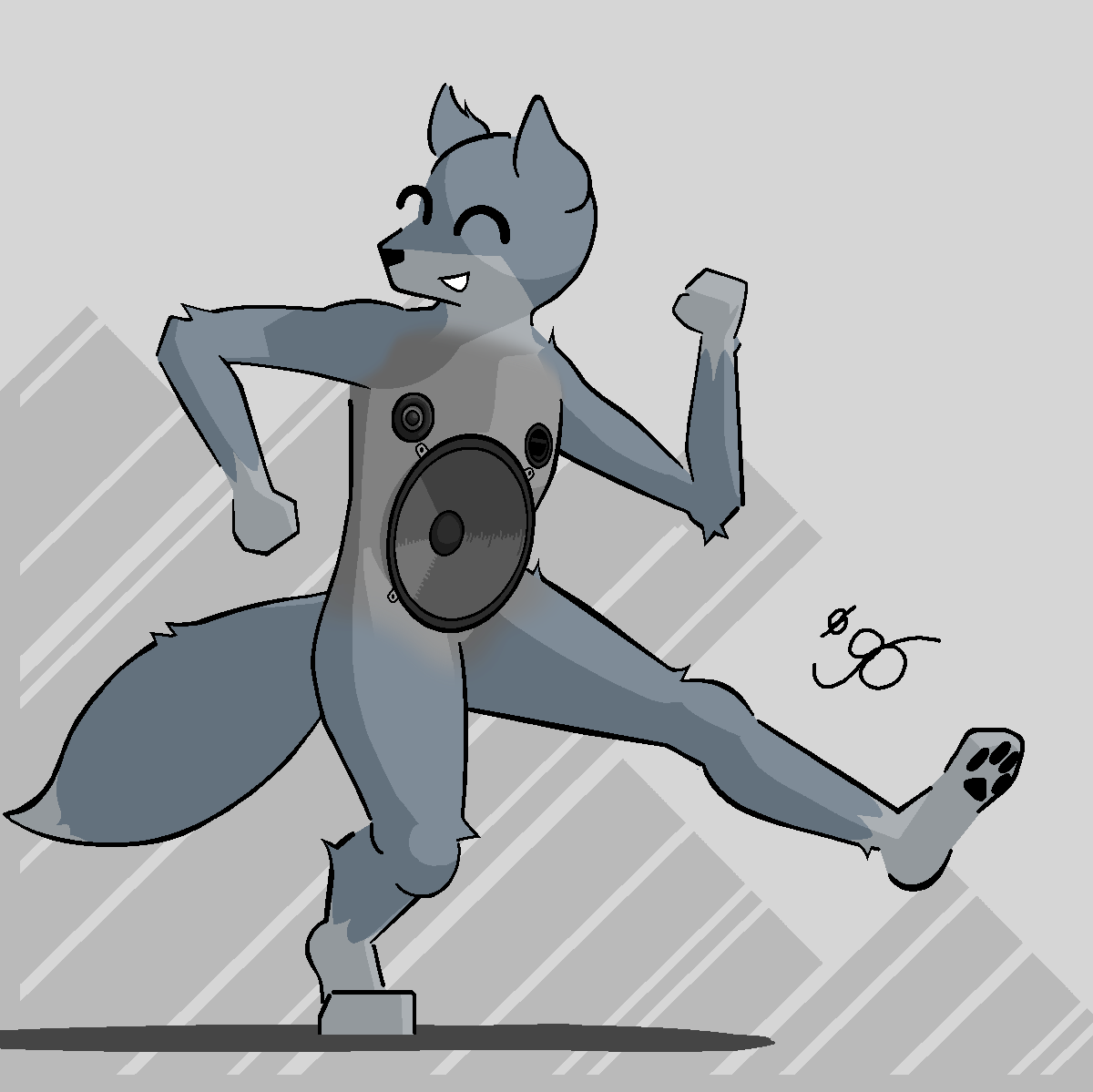 2023 ^_^ animate_inanimate anthro arm_tuft binary_drawing canid canine canis cel_shading countershade_torso countershading daleport996 dancing dipstick_tail ear_tuft elbow_tuft eyes_closed fist fur gloves_(marking) grey_background grey_body grey_fur inanimate_transformation knee_tuft leg_markings leg_tuft looking_away male mammal markings nude one_leg_up partial_transformation pawpads paws raised_leg shaded signature simple_background smile socks_(marking) solo speaker tail tail_markings thick_tail transformation tuft wolf