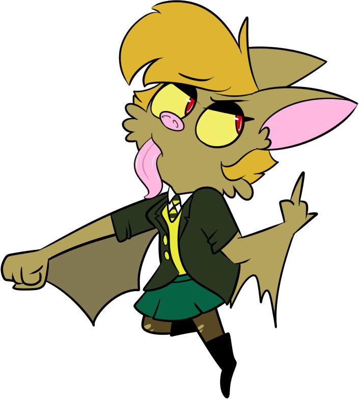 2016 alpha_channel anthro bat biped brown_body brown_fur brown_membrane chokovit_(artist) clothed clothing colored digital_drawing_(artwork) digital_media_(artwork) female fur gesture hair mammal membrane_(anatomy) membranous_wings middle_finger pink_tongue red_eyes school_uniform simple_background solo tail tongue tongue_out transparent_background uniform winged_arms wings yellow_sclera