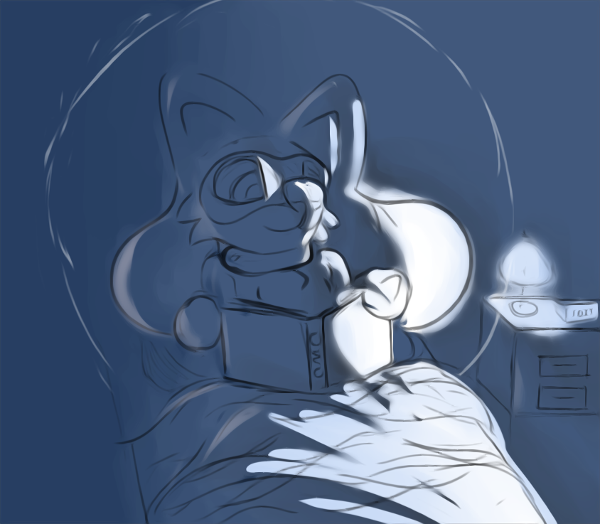 anthro bed bedding bedroom blanket book canid canine clock dark_room drawer furniture generation_4_pokemon lamp male mammal neck_tuft night nintendo orb pillow pokemon pokemon_(species) reading reading_book riolu smile solo solo_focus tuft under_blanket under_covers vivarin1969 wholesome