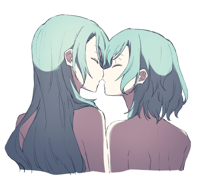 2girls akni aqua_hair bang_dream! closed_eyes commentary_request hikawa_hina hikawa_sayo imminent_kiss incest long_hair medium_hair multiple_girls nude siblings sisters twincest twins yuri