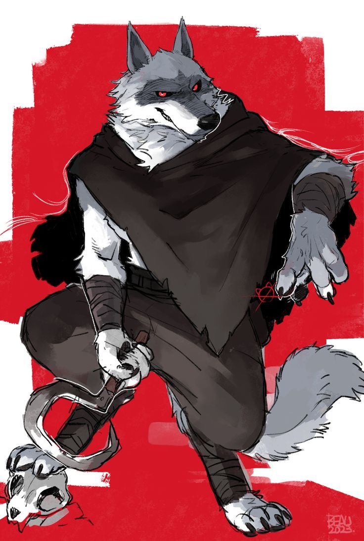 anthro bone canid canine canis clothed clothing death_(puss_in_boots) dreamworks fluffy grin holding_object holding_weapon looking_at_viewer male mammal puss_in_boots_(dreamworks) red_eyes sickle simple_background skull smile solo stepping unknown_artist weapon wolf
