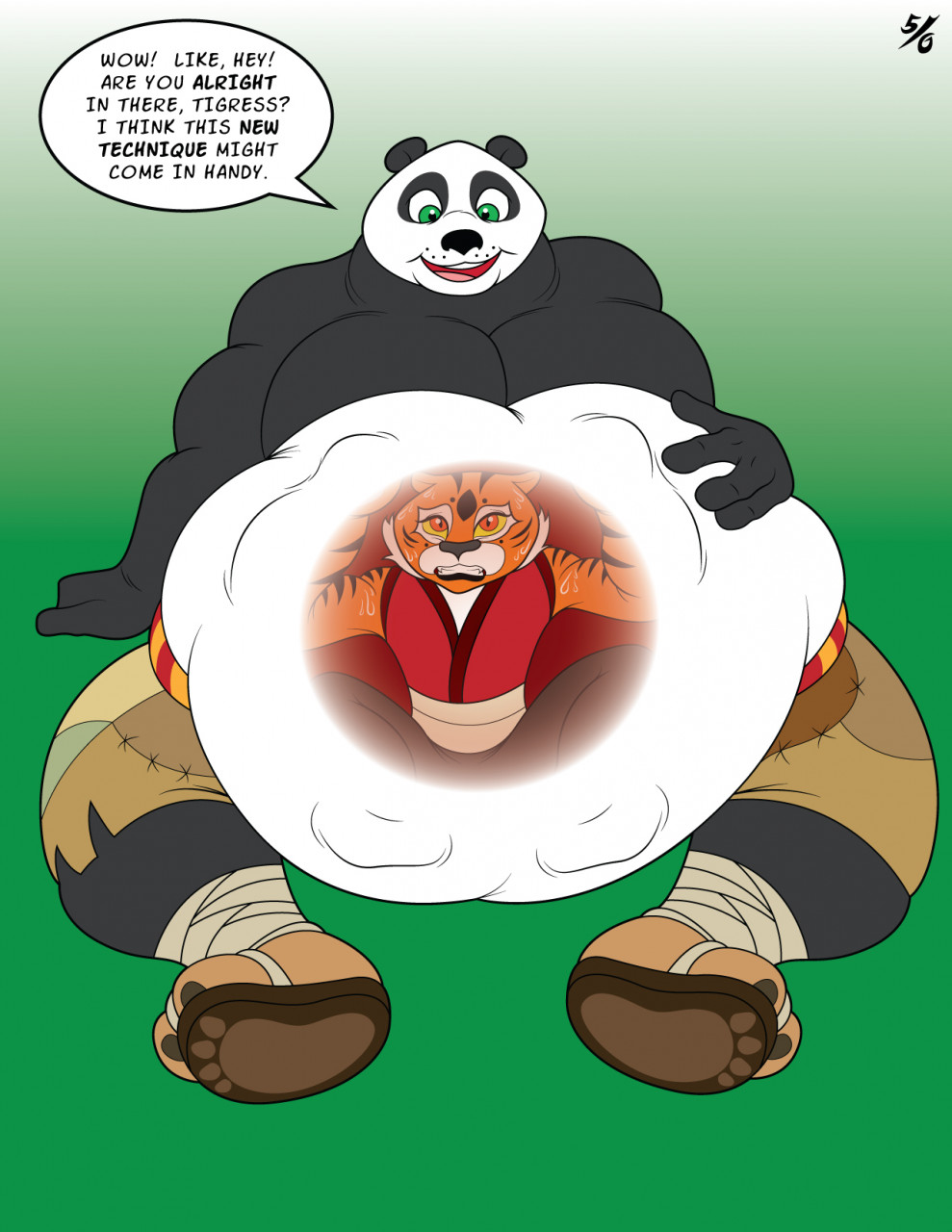 2022 50percentgrey abdominal_bulge anthro bear belly big_belly bottomwear clenched_teeth clothed clothing dialogue dreamworks duo fangs felid female footwear fur giant_panda hand_on_stomach hi_res internal kung_fu_panda male mammal master_po_ping master_tigress obese obese_anthro obese_male open_mouth overweight overweight_anthro overweight_male pantherine pants sandals shirtless shirtless_anthro shirtless_male shorts signature sitting smile soft_vore speech_bubble teeth text tiger topless topless_anthro topless_male topwear vore wide_eyed