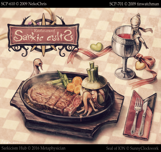 &lt;3 2016 3_fingers alcohol amamidori ambient_snake ambiguous_gender artist_name asparagus beef beverage biped carrot checkered_background chibi container copyright_symbol cup cutlery digital_media_(artwork) digital_painting_(artwork) english_text eyeless featureless_feet fingers flesh_creature food fork goblet green_heart group humanoid japanese_food kabu_ankake kitchen_utensils knife letterbox meat micro monster mutation napkin noseless not_furry open_mouth pattern_background pink_background plant prehensile_tongue red_ribbon red_tentacles restricted_palette ribbons scp-610 scp-701-1 scp_foundation signature silver simple_background sitting sitting_on_object spikes steak steam suckers symbol tentacle_monster tentacles text tongue tongue_out tools trio trunk turnip vegetable white_text wine yellow_heart
