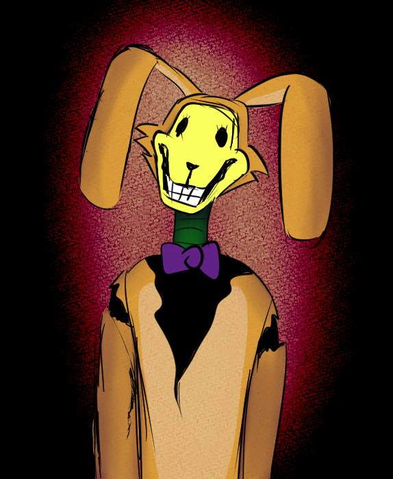 animatronic bow_tie creepy creepy_smile foony fur lagomorph leporid machine male mammal mask pumpkin_rabbit rabbit robot smile solo the_walten_files yellow_body yellow_fur