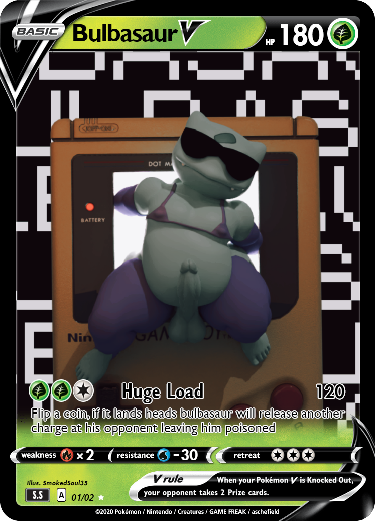 3d_(artwork) anthro bulbasaur card clothed clothing digital_media_(artwork) elemental_creature english_text erection eyewear feral flora_fauna game_boy game_boy_console game_boy_family game_console generation_1_pokemon genitals looking_at_viewer male nintendo nintendo_console penis plant playing_card pokemon pokemon_(species) pokemon_card pose scalie smokedsoul35 solo sunglasses text thick_thighs trading_card trading_card_game wide_hips