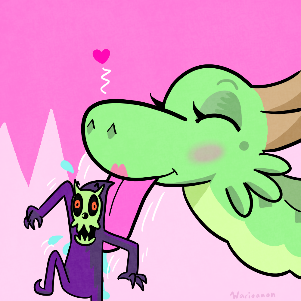 &lt;3 affectionate arlokk arlokk_the_atrocious beauty_mark blush bodily_fluids bone clothed clothing dragon duo eyelashes female feral green_body green_scales horn humanoid licking lipstick love makeup male male/female saliva scales she-dragon skeleton snout tongue tongue_out warioanon