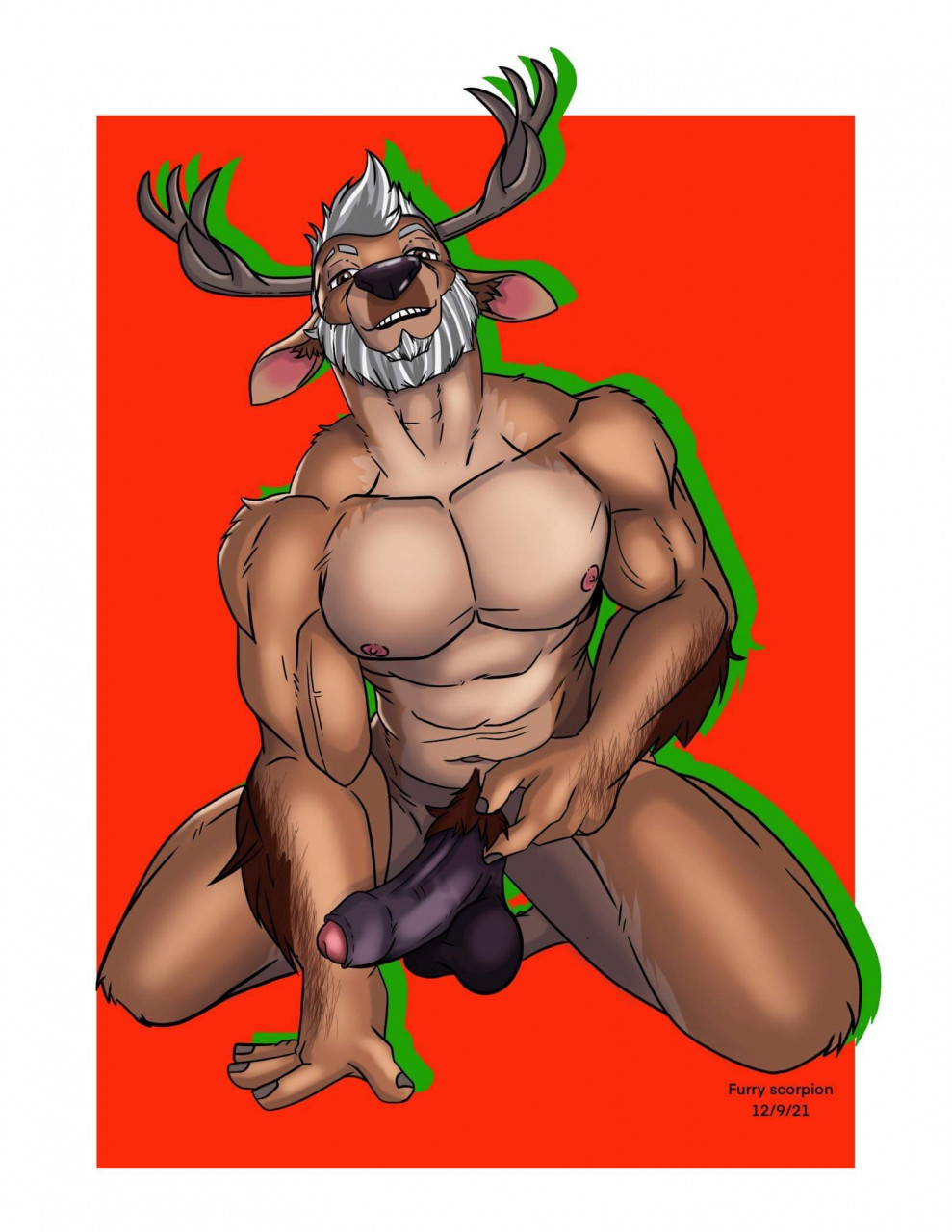 age_difference anthro antlers balls barazoku big_penis buck_(disambiguation) daddy_kink deer foreskin genitals grey_hair hair heavy_balls hi_res horn male mammal muscular nude older_male pectoral_bulge penis pinup pose pubes saggy_balls solo uncircumcised_penis