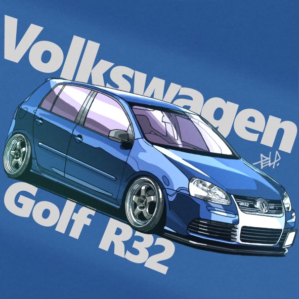 blue_background car motor_vehicle no_humans original signature simple_background solo takedake_(motion_animator) vehicle_focus vehicle_name volkswagen volkswagen_golf