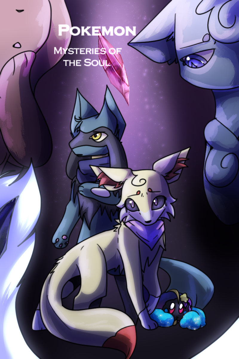 3_fingers ambiguous_gender black_background black_body black_fur black_sclera blue_body blue_eyes blue_scarf brown_body buneary cosmog cover cover_art cover_page english_text fennekin feral fingers fur generation_1_pokemon generation_4_pokemon generation_6_pokemon generation_7_pokemon group half-closed_eyes hi_res inner_ear_fluff legendary_pokemon looking_at_viewer looking_down looking_up mew_(pokemon) narrowed_eyes nintendo open_mouth pawpads pokemon pokemon_(species) pokemon_mystery_dungeon pupils purple_background red_inner_ear_fluff red_sclera riolu sakarime scarf shiny_pokemon simple_background text tuft white_eyes white_pupils yellow_body yellow_eyes yellow_fur