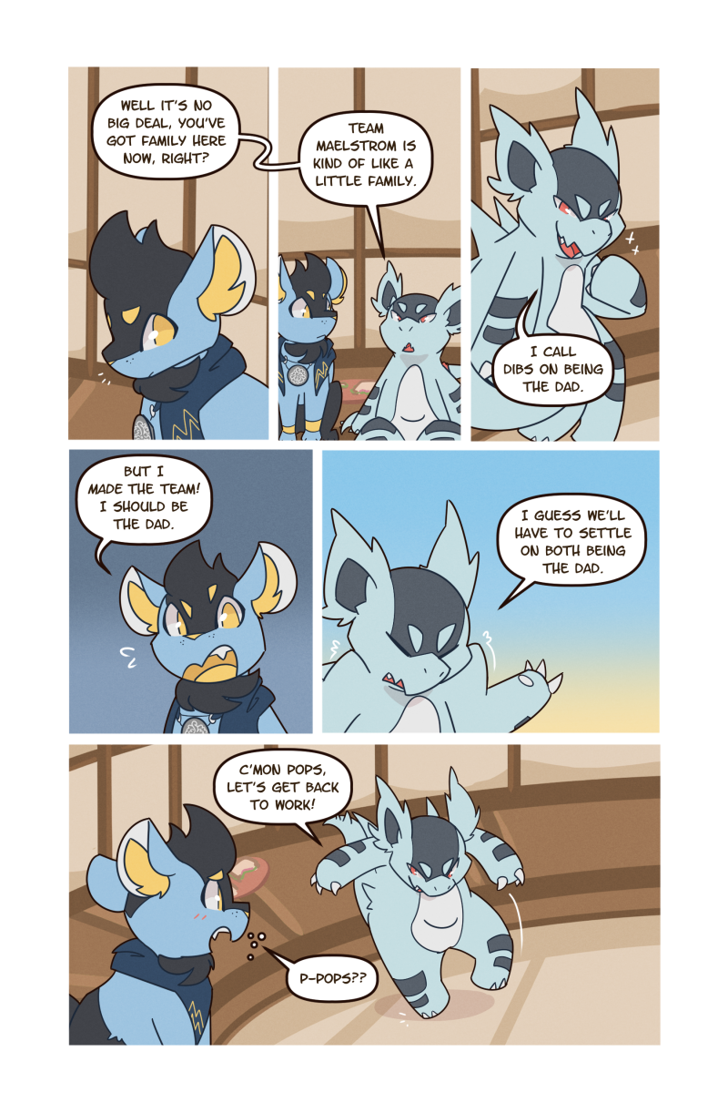 ambiguous_gender anthro blue_body blue_fur blush claws comic dialogue duo english_text fangs feral finger_claws food fur generation_1_pokemon generation_4_pokemon gesture head_tuft hi_res inigo_(wooled) inner_ear_fluff inside looking_at_another malachi_(wooled) nidorina nintendo open_mouth open_smile pokemon pokemon_(species) pokemon_mystery_dungeon red_eyes sandwich_(food) shinx shrug sitting smile speech_bubble standing teeth text tuft white_body wooled yellow_body yellow_eyes yellow_fur