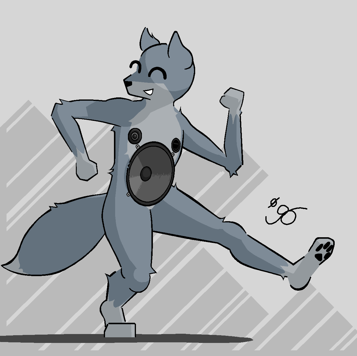 2023 ^_^ animate_inanimate anthro arm_tuft binary_drawing body_modification canid canine canis cel_shading countershade_torso countershading daleport996 dancing dipstick_tail ear_tuft elbow_tuft eyes_closed fist fur gloves_(marking) grey_background grey_body grey_fur inanimate_transformation knee_tuft leg_markings leg_tuft looking_away male mammal markings nude one_leg_up partial_transformation pawpads paws raised_leg shaded signature simple_background smile socks_(marking) solo speaker tail tail_markings thick_tail transformation tuft wolf