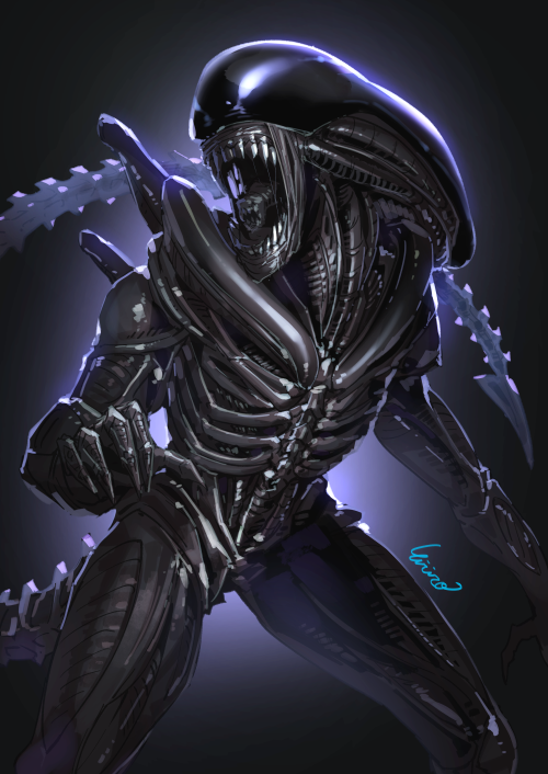 1other alien alien_(movie) commentary_request eiri_(eirri) monster multiple_mouths nested_mouths no_humans open_mouth other_focus ribs sharp_teeth signature solo tail teeth tongue xenomorph