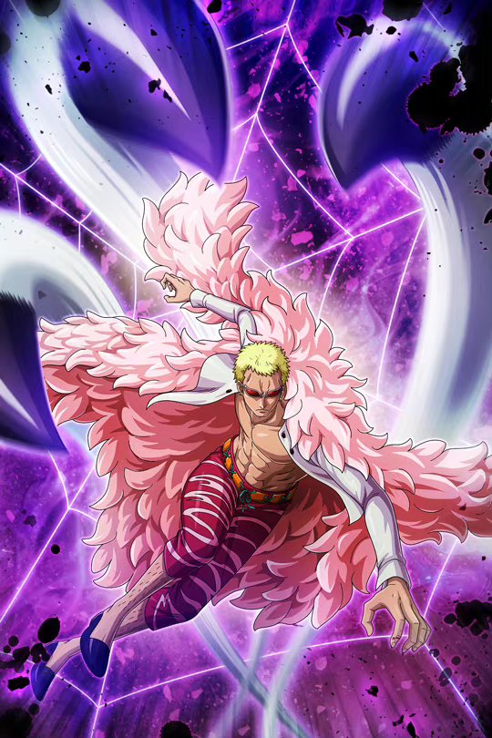 1boy abs blonde_hair capri_pants closed_mouth coat donquixote_doflamingo feather_coat male_focus muscular muscular_male official_art one_piece one_piece_treasure_cruise open_clothes orange-tinted_eyewear pants pectorals pink_coat purple_background running shirt short_hair silk spider_web sunglasses tinted_eyewear white-framed_eyewear white_shirt