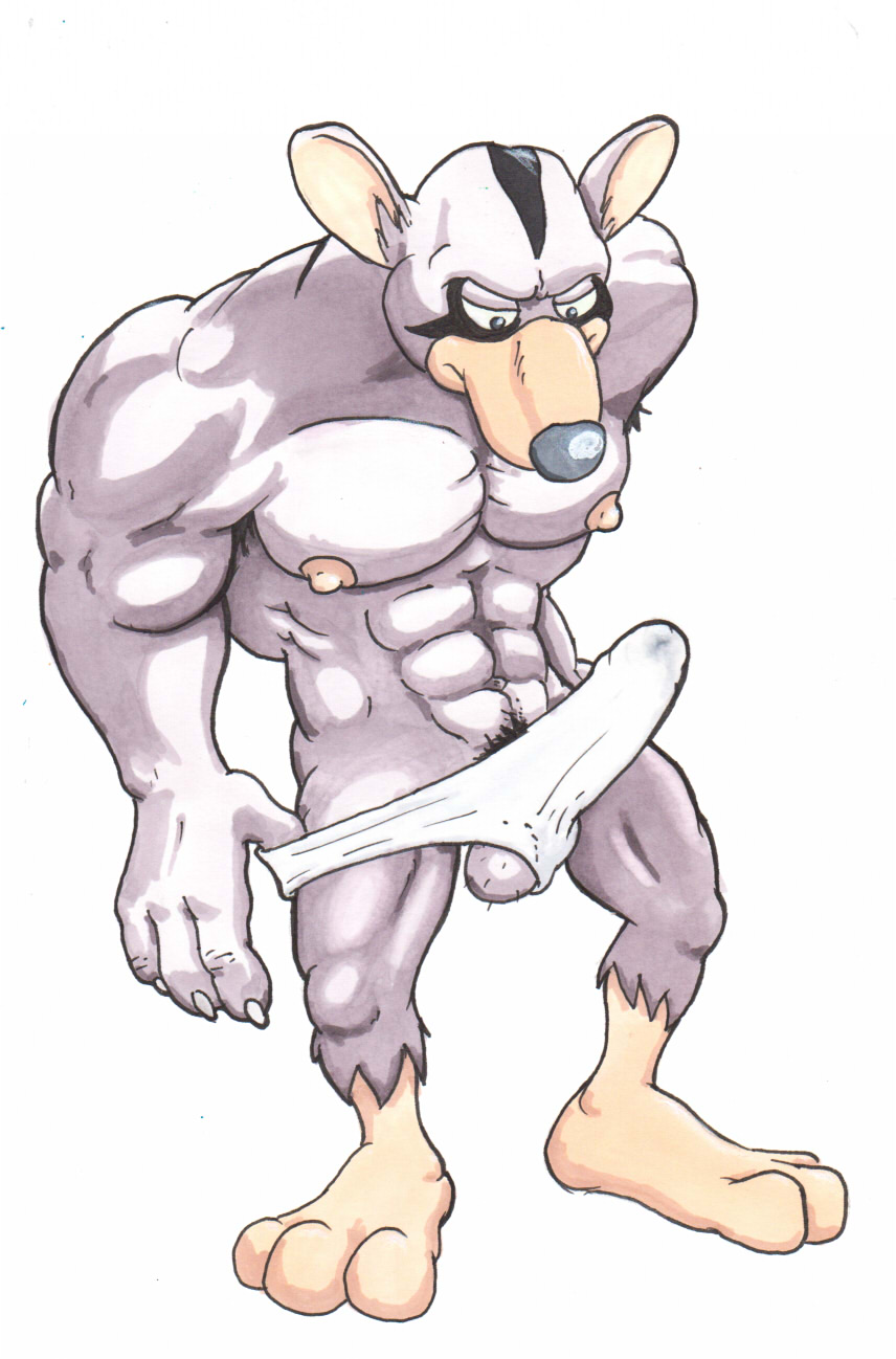 anthro balls clothed clothing cobaltcerberus erection erection_under_clothing genitals hi_res male mammal murid murine muscular muscular_anthro muscular_male nipples oscar_martin's_solo rat ratas rodent simple_background solo white_background