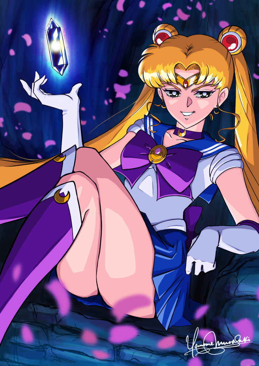 1girl back_bow bishoujo_senshi_sailor_moon black_eyes blonde_hair blue_sailor_collar blue_skirt boots bow bowtie circlet cosplay crescent crescent_earrings crystal dj_jdite double_bun earrings elbow_gloves gloves gold_earrings hair_bun high_heel_boots high_heels highres jewelry long_hair looking_at_viewer miniskirt official_cosplay parted_bangs pleated_skirt purple_bow purple_bowtie purple_footwear sailor_collar sailor_moon sailor_moon_(cosplay) shirt short_sleeves skirt smile solo twintails v-shaped_eyebrows very_long_hair white_gloves white_shirt zoisite_(sailor_moon)