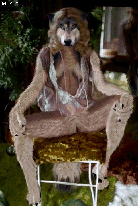 1997 anthro breasts canid canine canis clothed clothing digital_media_(artwork) english_text female fur hair looking_at_viewer mammal mr_x photo_manipulation photomorph solo text wolf