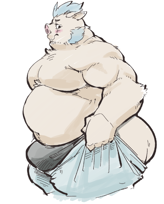 anthro belly biceps bulge butt exe_exem gouryou lifewonders male mammal musclegut muscular_arms pecs pulling_up_pants snout solo suid suina sus_(pig) tokyo_afterschool_summoners wild_boar