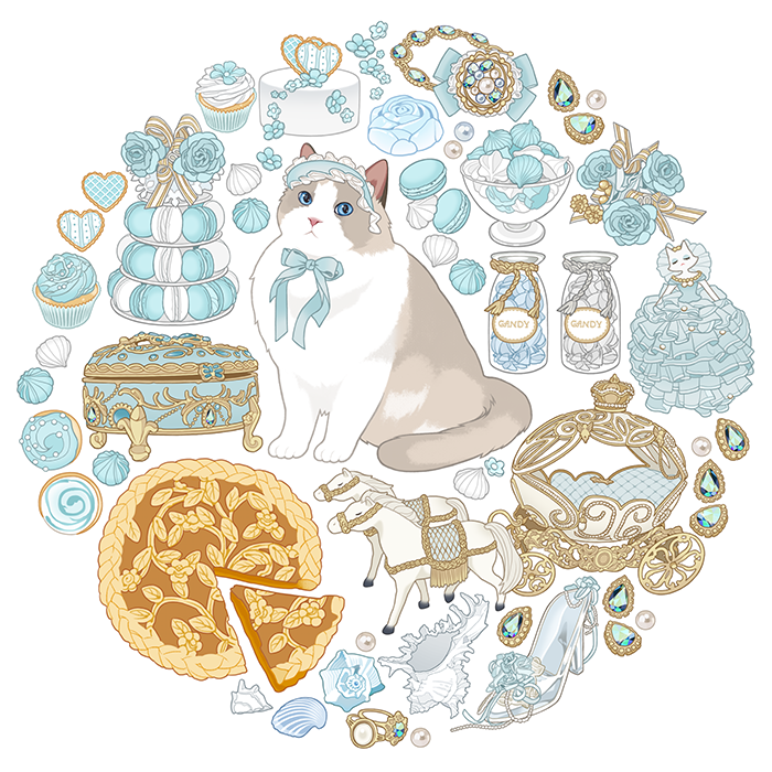 animal_focus blue_bow blue_bowtie blue_flower blue_gemstone blue_rose blue_theme bow bowl bowtie box bracelet bracelet_removed cake candy candy_jar carriage cat circle_formation cookie cupcake doll flower food food_focus gem glass_bowl grey_cat hairband heart-shaped_cookie heart-shaped_food jar jewelry jewelry_box lolita_hairband looking_at_viewer macaron meringue no_humans original pearl_(gemstone) pie pie_slice ribbon ring ring_removed rose seashell shell simple_background slothm22 striped striped_ribbon tiered_tray unworn_jewelry white_background white_cat white_ribbon