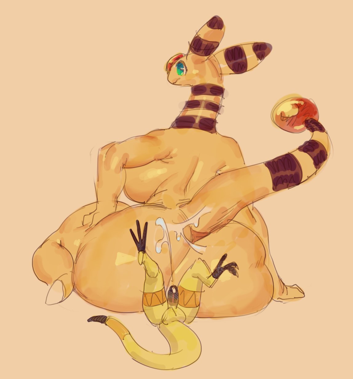 ampharos anthro balls big_breasts big_butt blue_eyes bodily_fluids breasts butt butt_smother cum cum_on_butt cumshot dominant dominant_female drawfruit duo ejaculation erection facesitting female female_on_top generation_2_pokemon generation_6_pokemon genital_fluids genitals hands-free heliolisk hi_res huge_breasts huge_butt larger_female male male/female nintendo on_top penis pokemon pokemon_(species) rear_view reptile scalie sitting_on_another size_difference smaller_male smothering thick_thighs yellow_body