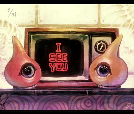 1_eye 2015 amamidori ambiguous_gender apode armless big_pupils black_pupils black_screen blue_eyes dated detailed_background dial digital_media_(artwork) digital_painting_(artwork) dilated_pupils duo english_text feral fern furniture glistening glistening_eyes grey_text legless letterbox looking_at_viewer low_res not_furry pupils red_body red_text restricted_palette scp-131 scp-131-a scp-131-b scp-1981 scp_foundation screen signature television text translation_check yellow_body