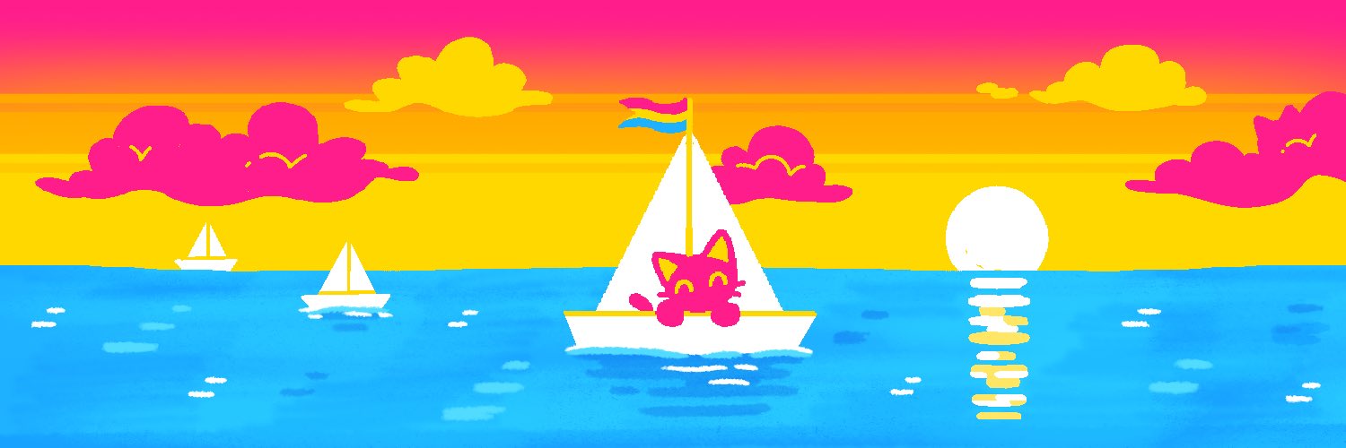 2023 ambiguous_gender banner_image boat cloud digital_media_(artwork) domestic_cat eyes_closed felid feline felis feral fur in_boat lgbt_pride lottory mammal outside pansexual_pride_colors pride_color_flag pride_colors sailing_boat sailing_watercraft sea sky solo sunset tail vehicle water watercraft whiskers