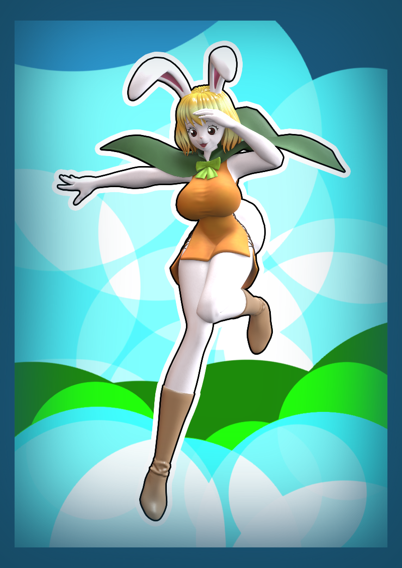 3d_(artwork) animal_humanoid anthro big_breasts blonde_hair boots bow_ribbon breasts brown_eyes cape carrot_(one_piece) clothed clothing digital_media_(artwork) dress female footwear forbiddenknights2 gesture hair humanoid lagomorph lagomorph_humanoid leporid leporid_humanoid mammal mammal_humanoid mink minkmen_(one_piece) mustelid musteline one_piece rabbit rabbit_ears rabbit_humanoid salute scut_tail short_tail simple_background solo tail true_musteline