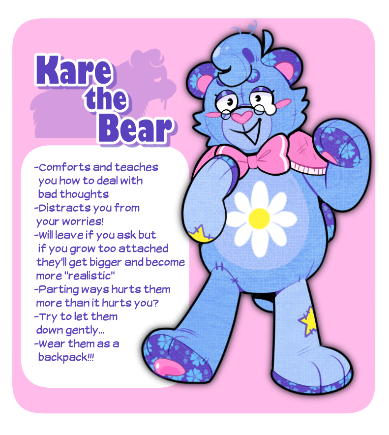 &lt;3 ambiguous_gender animate_inanimate anthro bear circle_eyebrows confusedewe don't_hug_me_i'm_scared english_text eyebrows eyewear fan_character glasses hair handpaw heart_nose hindpaw lidded_eyes living_plushie mammal pawpads paws pink_nose plushie smile solo text