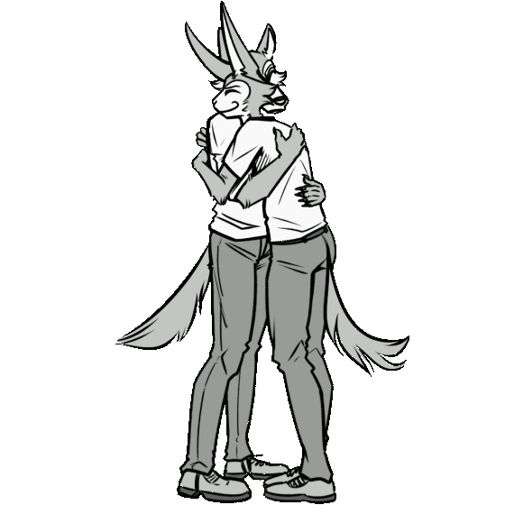 1:1 animated anthro beastars canid canine canis claws clothed clothing daww duo embrace eyes_closed father_(lore) father_and_child_(lore) father_and_son_(lore) hug hybrid lagomorph lee_(greatlizardwizard) legoshi's_chimera_(beastars) legoshi_(beastars) leporid male mammal monochrome parent_(lore) parent_and_child_(lore) parent_and_son_(lore) rabbit short_playtime smile son_(lore) sunny_frostwolf tail tail_motion tailwag wolf