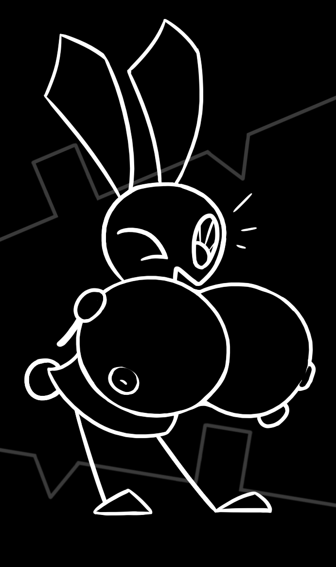 anthro big_breasts breast_grab breasts cotton_tail excited female hand_on_breast happy huge_breasts hyper hyper_breasts lagomorph leporid mammal one_eye_closed rabbit simple_background solo stick_arms stick_legs unowo vib-ribbon vibri wink