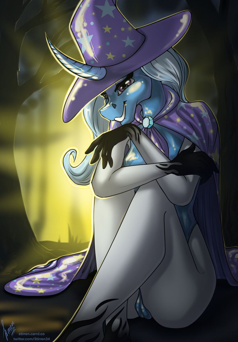 anthro bodysuit cape clothed clothing cosplay crossdressing curved_horn equid equine female friendship_is_magic hasbro hat headgear headwear horn latex mammal my_little_pony ponysuit skinsuit stirren tight_clothing trixie_(mlp) unicorn