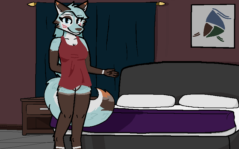 2_ears ammy_(cynically_wolf) anthro bedroom bedroom_eyes big_breasts blue_body blue_eyes blue_fur blue_hair breasts canid canine canis cheek_tuft clothed clothing cynically_wolf dress exposed_breasts eyelashes eyelashes_through_hair facial_tuft female fluffy fluffy_hair fluffy_tail fur fur_markings furniture gesture gesturing_at_viewer hair humanoid long_hair long_tail looking_at_viewer looking_back looking_back_at_viewer mammal markings multicolored_body multicolored_ears multicolored_fur multicolored_tail narrowed_eyes red_clothing red_dress seductive solo striped_body striped_fur stripes tail thick_eyelashes translucent translucent_hair tuft white_body white_fur wolf