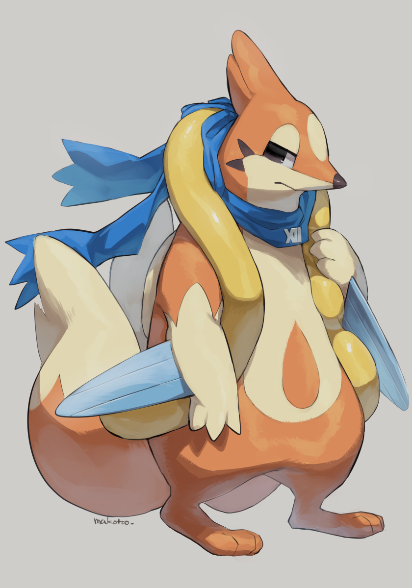 2023 2_tails 3_toes 7:10 arm_fins biped black_eyes black_nose blue_fin blue_scarf colored digital_media_(artwork) digital_painting_(artwork) featureless_crotch feet feral fin floatzel flotation_sac generation_4_pokemon grey_background head_fin hi_res makotoo male_(lore) markings multi_tail nazuna_(icma) nintendo orange_body orange_tail pmd:_icma pokemon pokemon_(species) pokemon_mystery_dungeon scarf shadow signature simple_background solo tail tan_markings toes young_(lore)