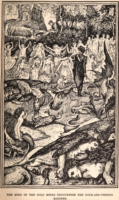 1889 19th_century ambiguous_gender ancient_art battle blood bodily_fluids breasts castle claws clothed clothing death decapitation dragon eyes_closed fairy_tales feathered_wings feathers felid female feral flower forked_tongue gore h_j_ford hair human humanoid lang's_fairy_books long_hair male mammal marine melee_weapon membrane_(anatomy) membranous_wings merfolk monochrome mythological_sphinx mythology nipples nude nymph pawpads paws plant reptile river rock scales scalie split_form sword tail tail_tuft text the_blue_fairy_book the_yellow_dwarf tongue tree tuft weapon webbed_feet wings