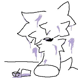 against_surface against_wall ambiguous_gender before_and_after canid canine container cup death dirty floofifoxalin floofy_(floofifoxalin) fox fur grimace_birthday_shake looking_down low_res mammal meme pixelated simple_background solo straw tail white_background