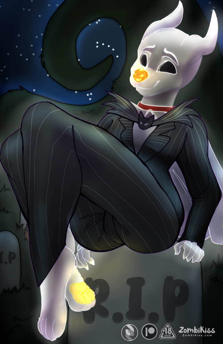 0 ambiguous_gender anthro canid canine canis cemetery clothing domestic_dog fanartist female furryartist ghost glowing hi_res invalid_tag jack-o'-lantern jackskellington male mammal nightmare_before_christmas spirit suit zombikiss