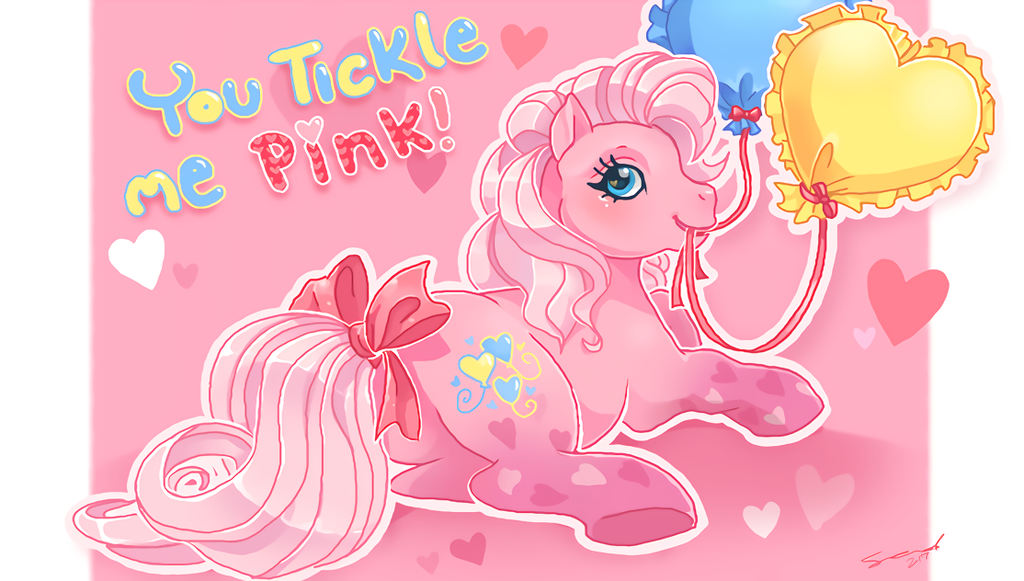 &lt;3 accessory balloon blue_eyes bow_ribbon conphettey cutie_mark earth_pony english_text equid equine eyelashes female feral furgonomics hair hasbro heart_(marking) hooves horse inflatable looking_at_viewer looking_back looking_back_at_viewer lying mammal mlp_g3 my_little_pony on_front on_model pink_body pink_hair pink_tail pinkie_pie_(g3) pony prick_ears ribbons smile solo tail tail_accessory tail_bow tail_ribbon text