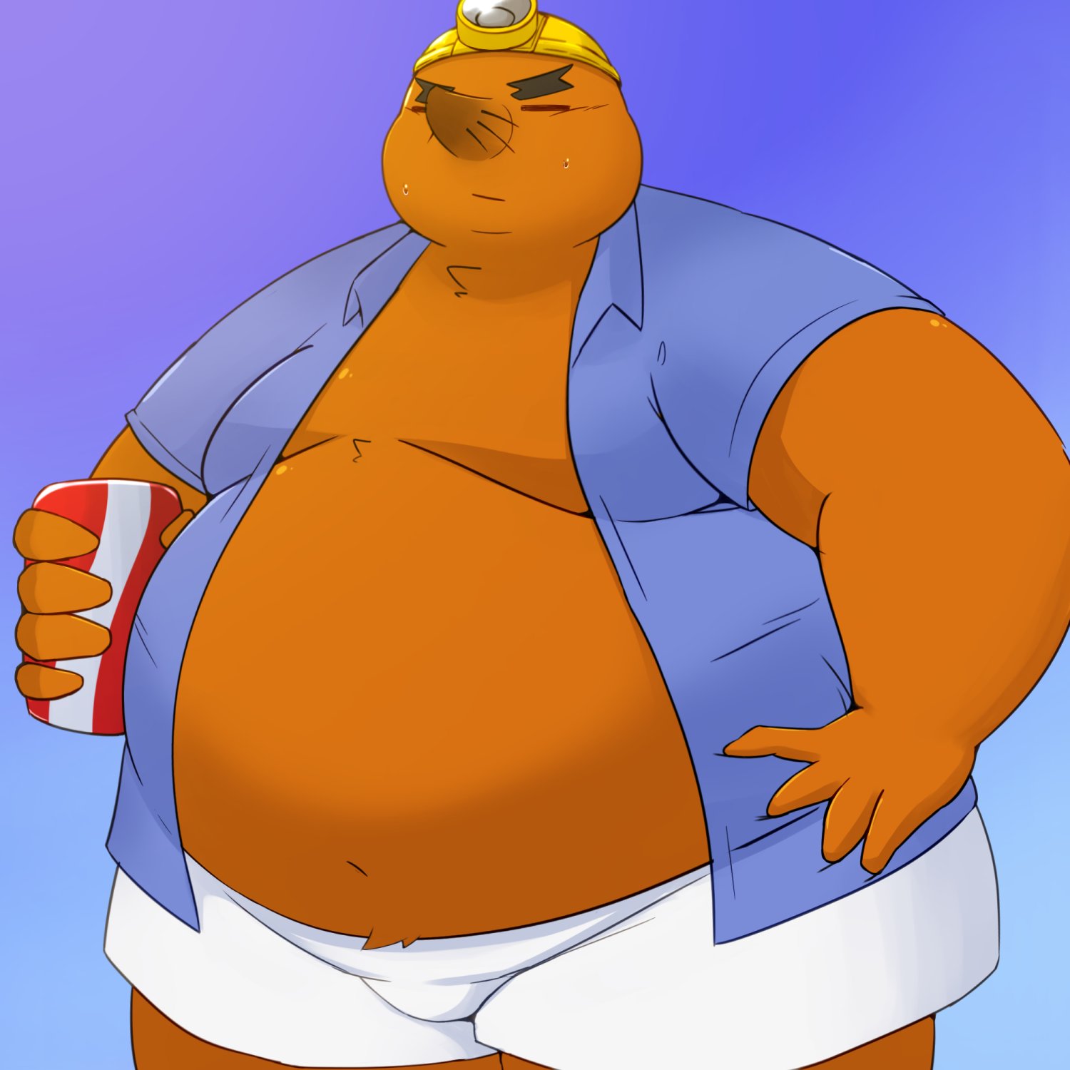 1:1 2023 animal_crossing anthro armor belly big_belly bottomwear brown_body clothed clothing eulipotyphlan hard_hat headgear helmet hi_res kemono male mammal marumu_5656 mole_(animal) moobs mr._resetti nintendo obese obese_male open_clothing open_shirt open_topwear overweight overweight_male shirt shorts solo topwear